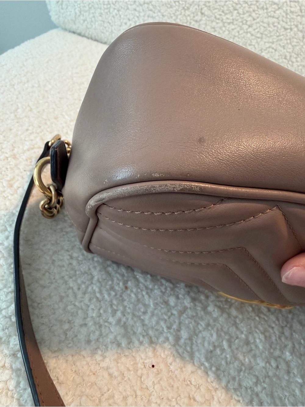 Gucci GG Marmont Chevron Leather Crossbody in Taupe - Picture 8 of 13